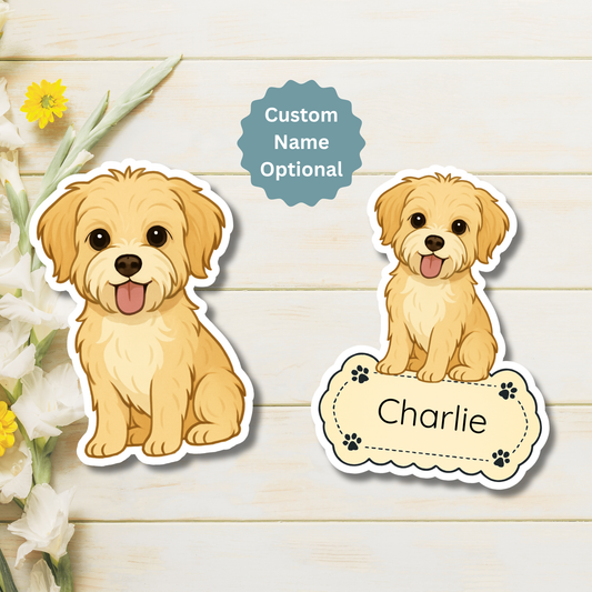 Custom Morkie Dog Magnet - Gold and White | Personalized with Pet Name
