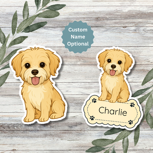 Custom Morkie Dog Sticker - Gold and White | Personalized with Name