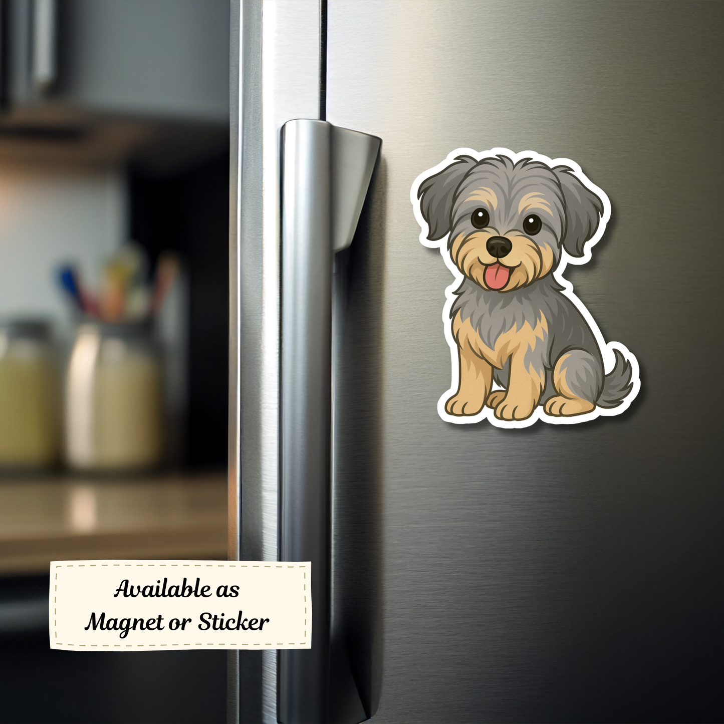 Custom Morkie Dog Sticker - Silver and Tan | Personalized with Name