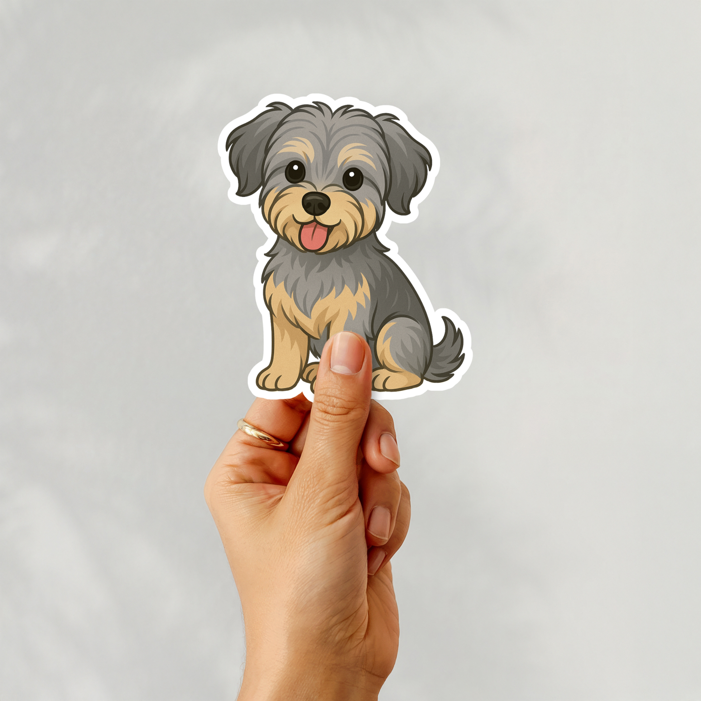 Custom Morkie Dog Sticker - Silver and Tan | Personalized with Name