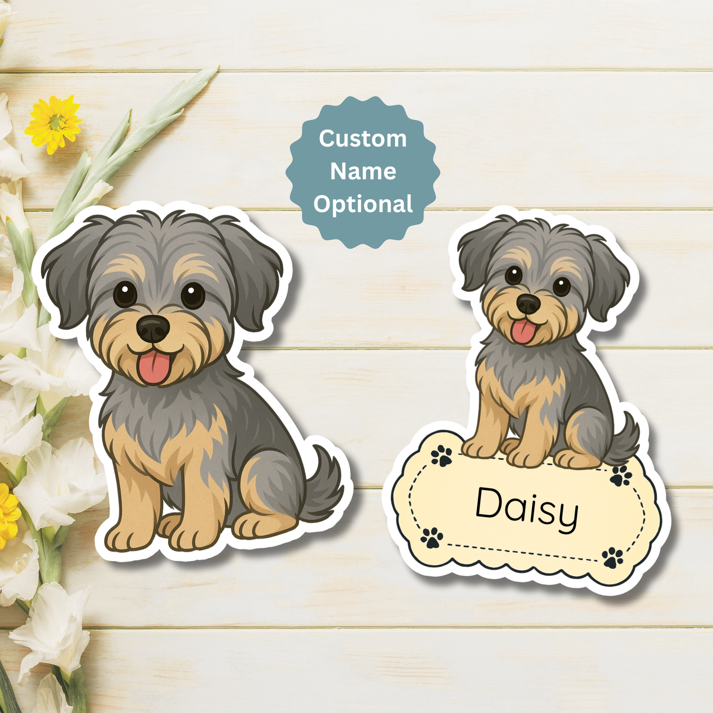 Custom Morkie Dog Magnet - Silver and Tan | Personalized with Pet Name