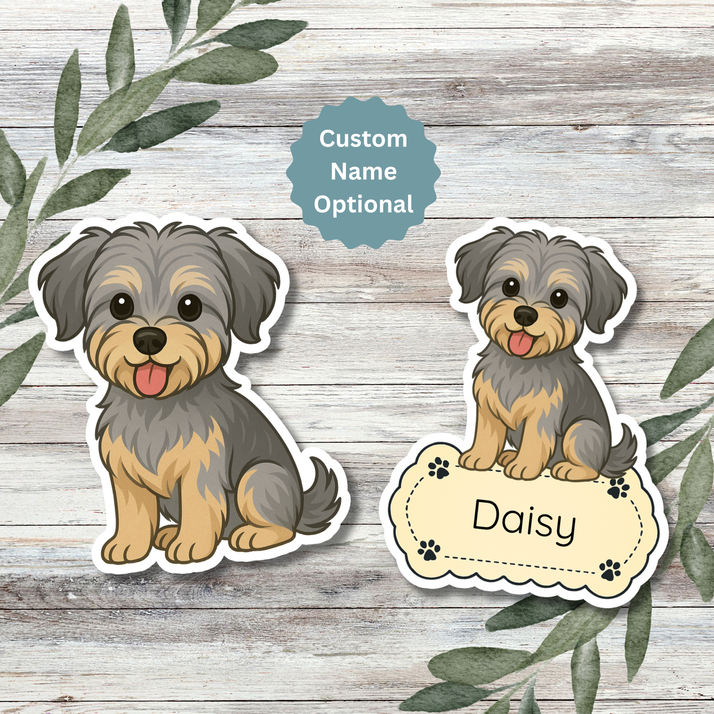 Custom Morkie Dog Sticker - Silver and Tan | Personalized with Name