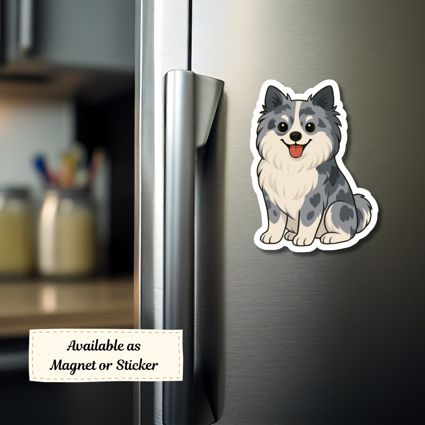 Custom Pomeranian Dog Sticker - Blue Merle | Personalized with Name