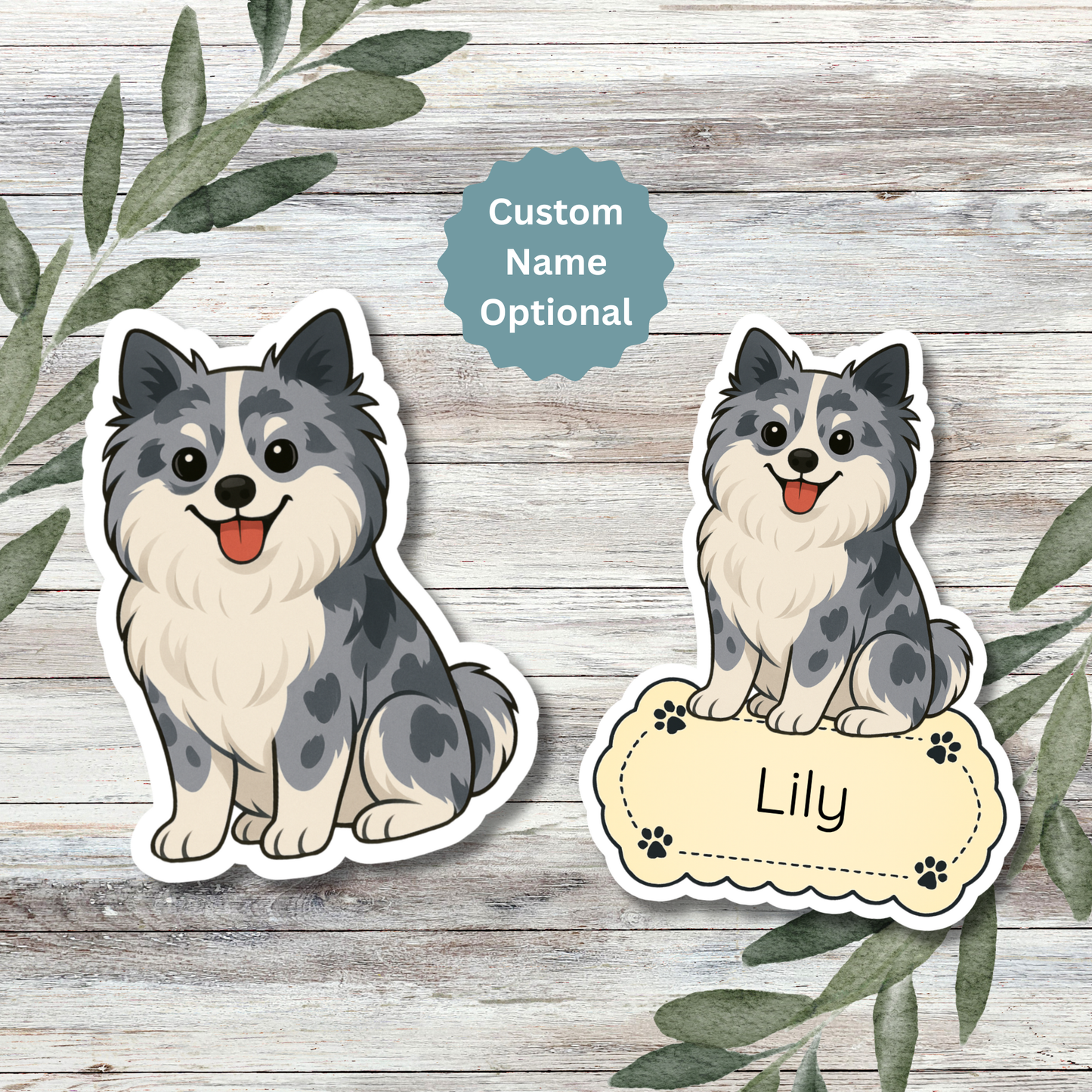 Custom Pomeranian Dog Sticker - Blue Merle | Personalized with Name
