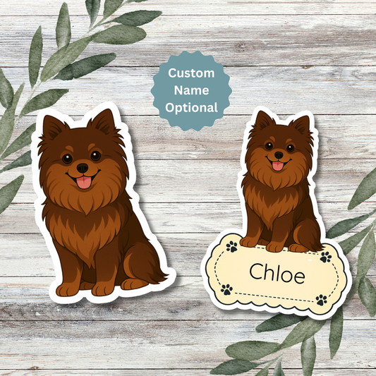Custom Pomeranian Dog Sticker - Chocolate | Personalized with Name
