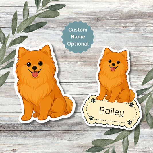 Custom Pomeranian Dog Sticker - Orange | Personalized with Name