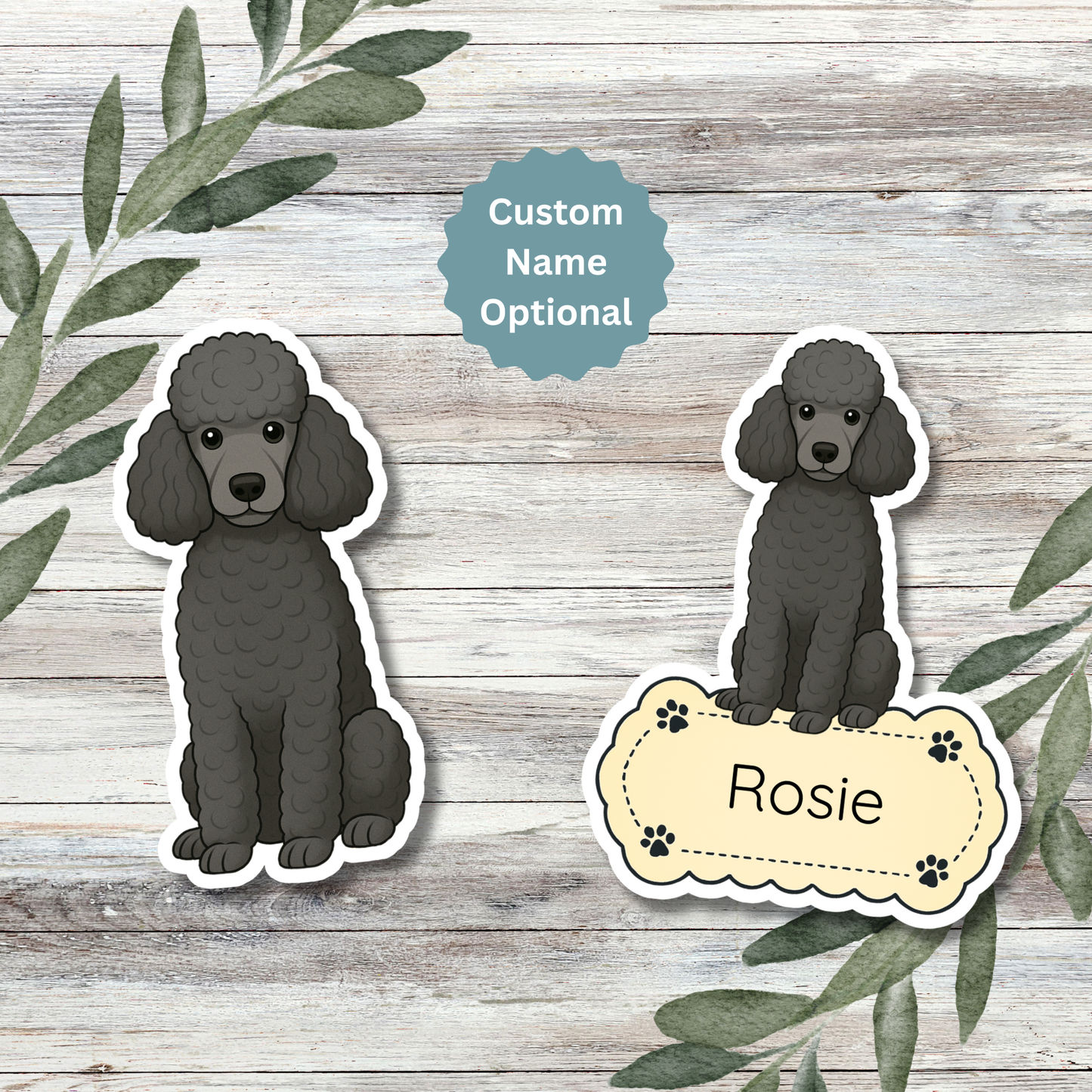 Custom Poodle Dog Sticker - Black | Personalized with Name
