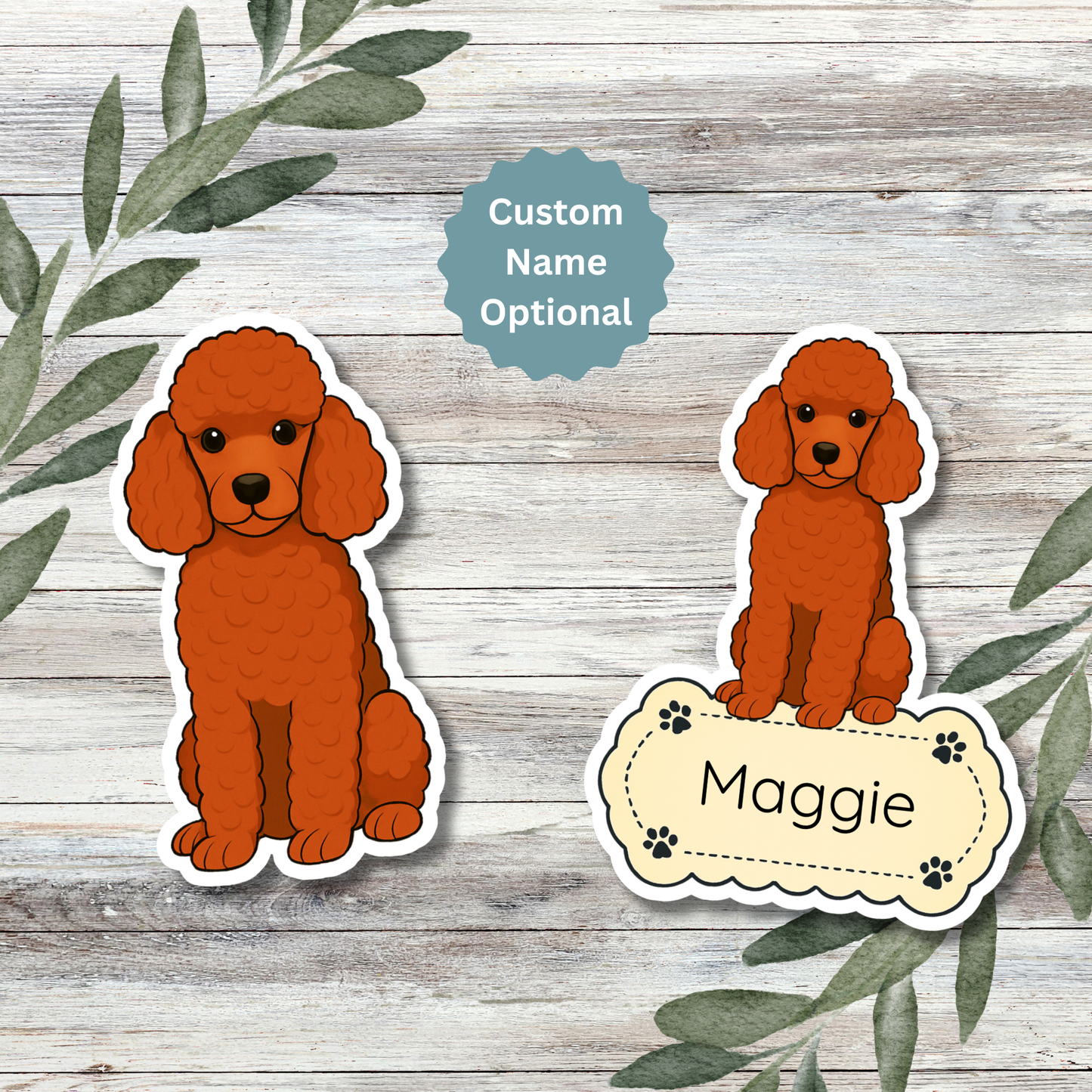 Custom Poodle Dog Sticker - Red | Personalized with Name