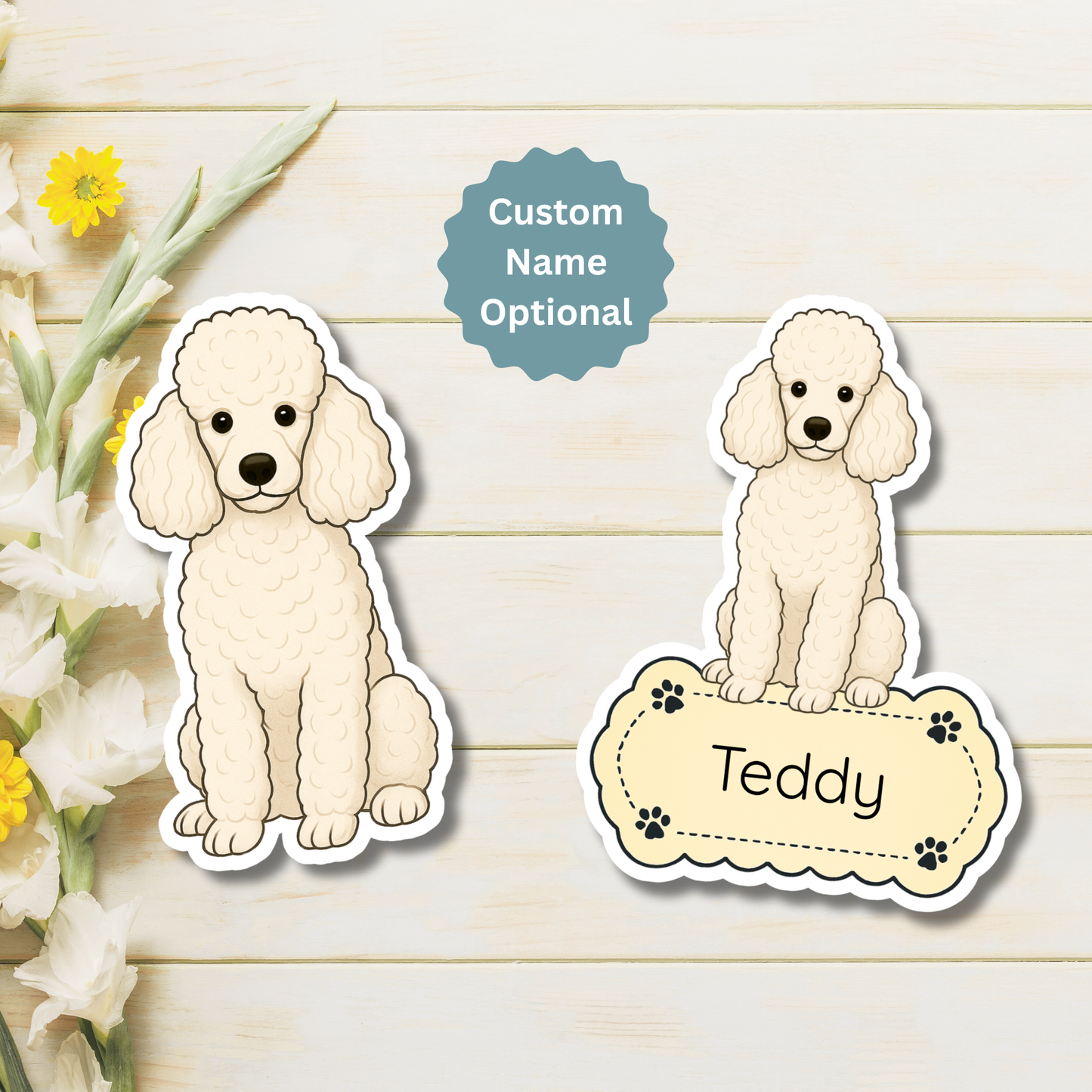 Custom Poodle Dog Magnet - White | Personalized with Pet Name