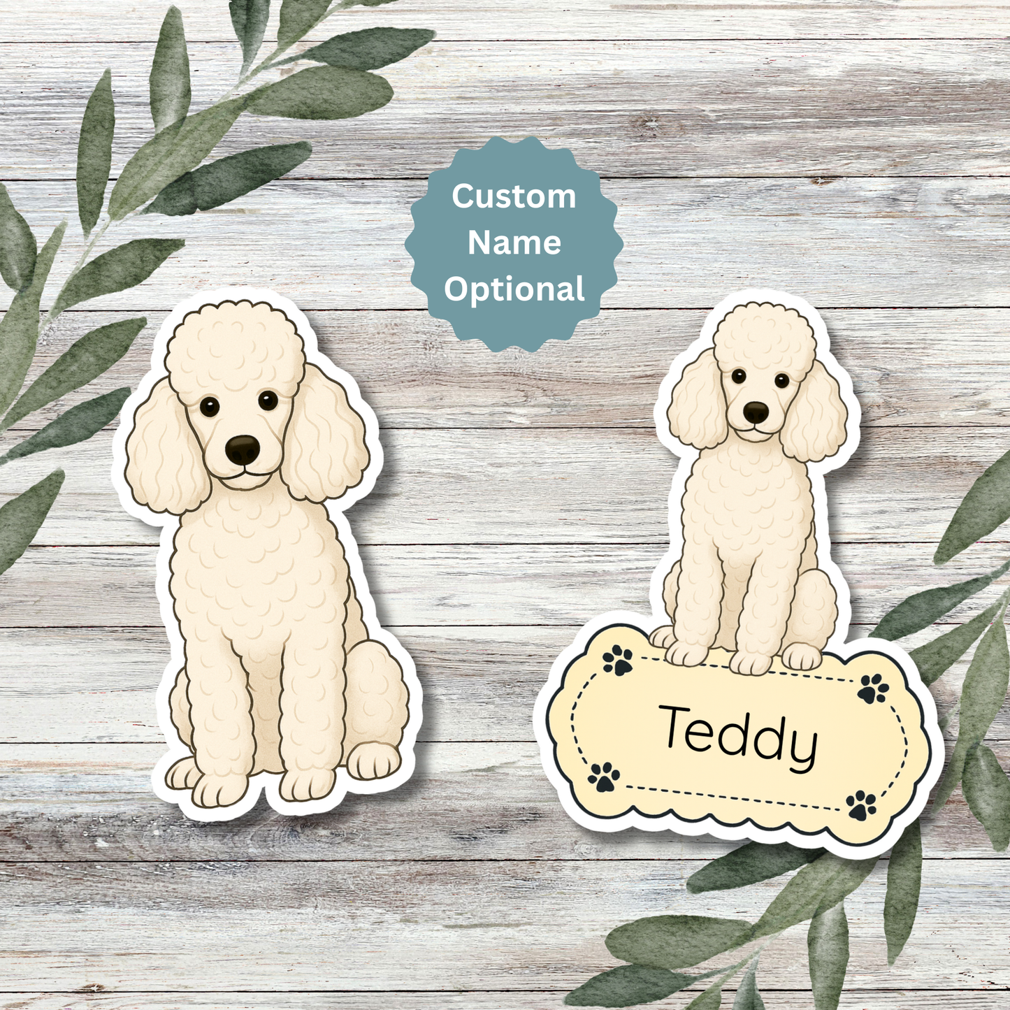 Custom Poodle Dog Sticker - White | Personalized with Name
