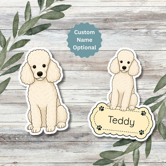 Custom Poodle Dog Sticker - White | Personalized with Name