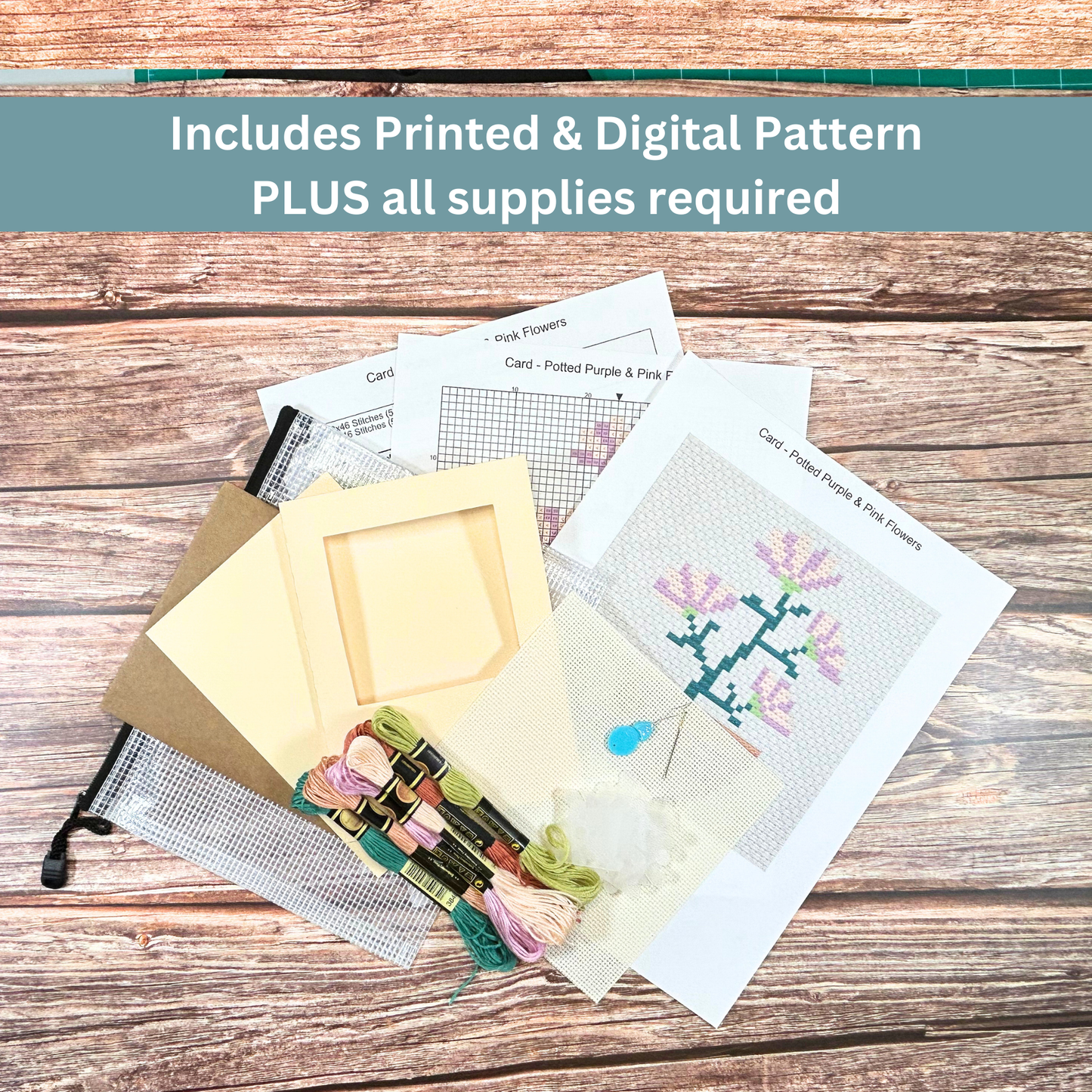 Complete cross-stitch kit featuring a colorful seahorse design, including Aida cloth, embroidery floss, and pattern sheets.