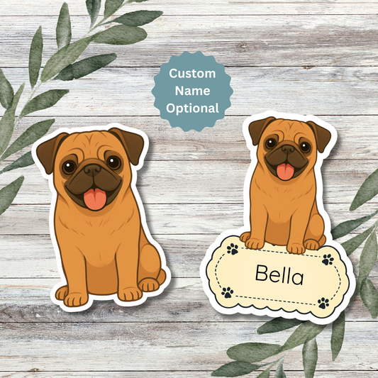 Custom Pug Dog Sticker - Apricot | Personalized with Name