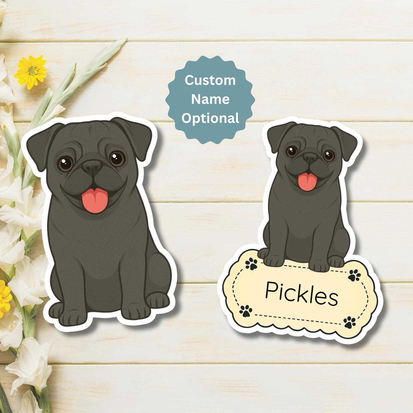 Custom Pug Dog Magnet - Black | Personalized with Pet Name