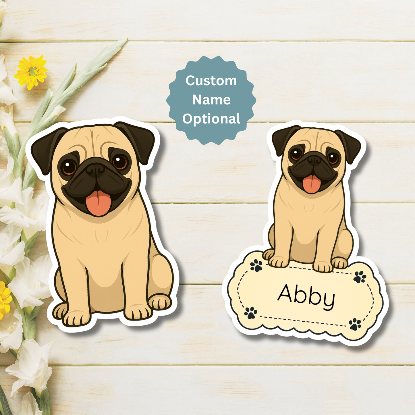 Custom Pug Dog Magnet - Fawn | Personalized with Pet Name
