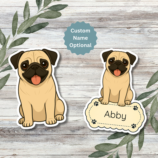 Custom Pug Dog Sticker - Fawn | Personalized with Name