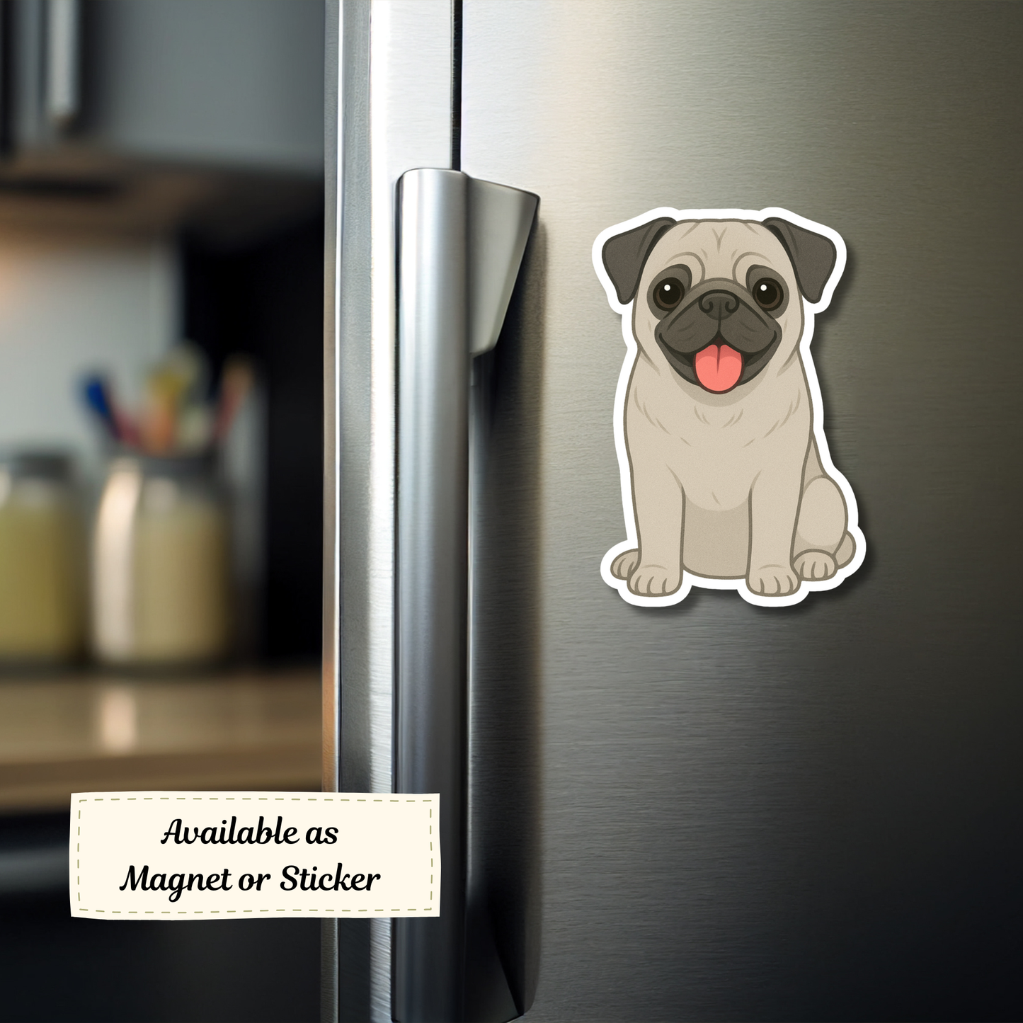 Custom Pug Dog Sticker - Silver Fawn | Personalized with Name