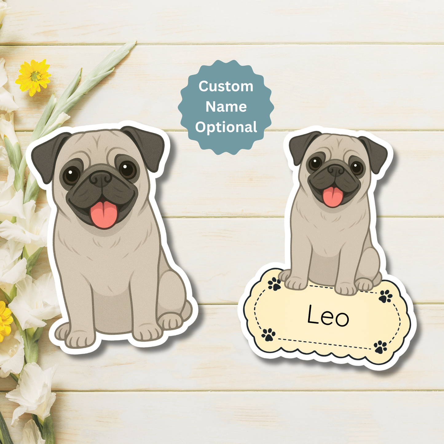 Custom Pug Dog Magnet - Silver Fawn | Personalized with Pet Name