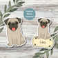 Custom Pug Dog Sticker - Silver Fawn | Personalized with Name
