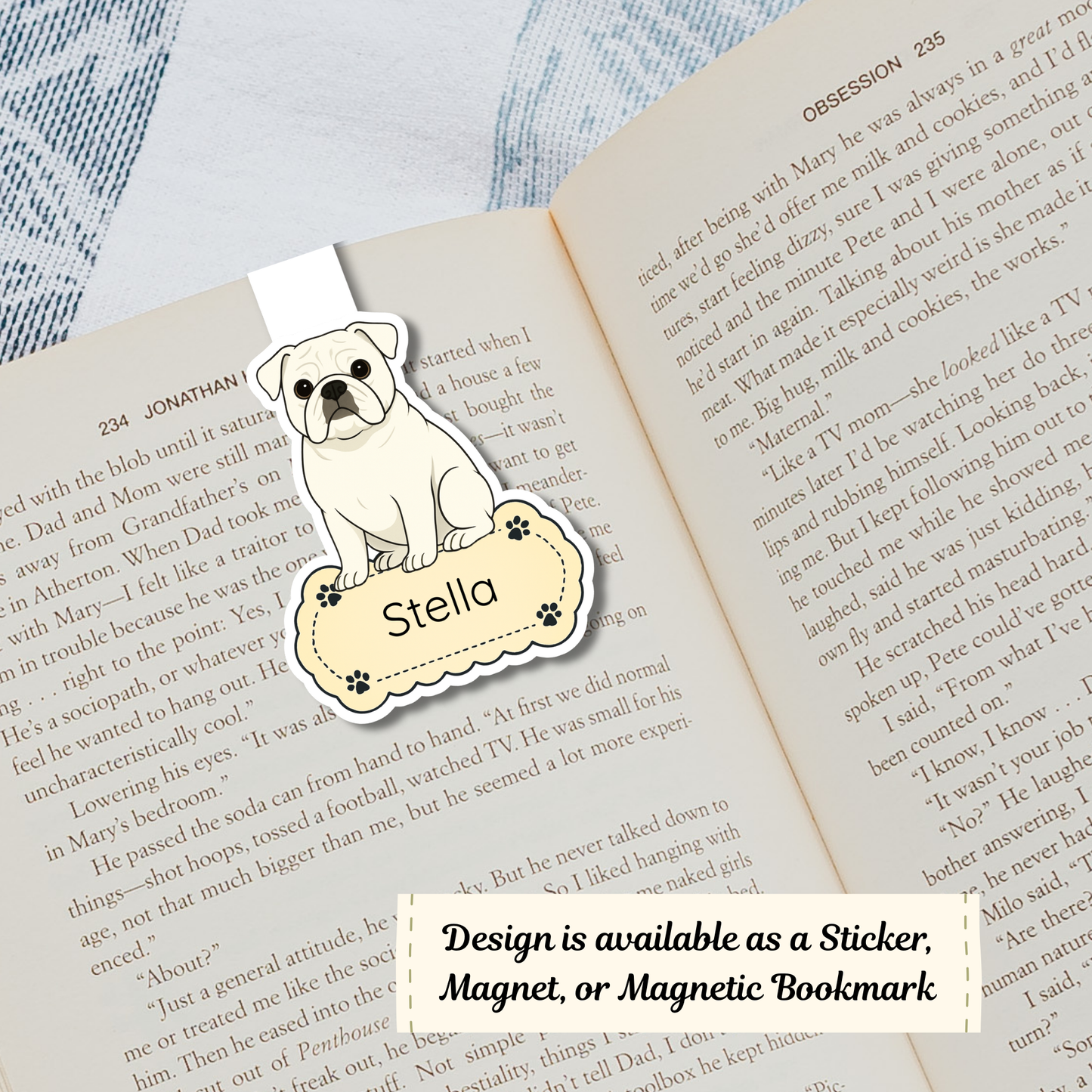 Custom English Bulldog Dog Magnet / Bookmark - White