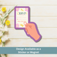 Magnet version of RSVP card on light wood surface with floral accents.