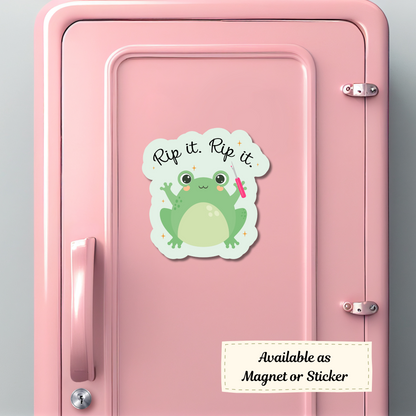 “Rip it. Rip it.” frog magnet on pink locker