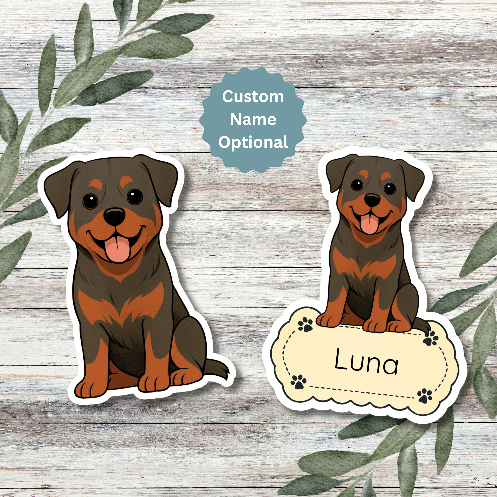 Custom Rottweiler Dog Sticker - Black and Mahogany | Personalized with ...