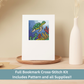 A finished cross-stitch greeting card featuring an underwater sea turtle, displayed on a wooden tray.