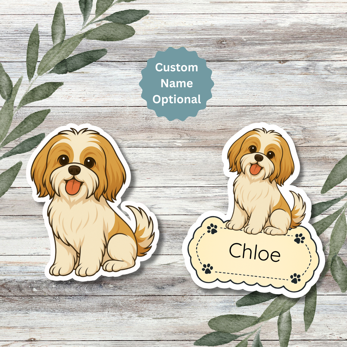 Custom Shih Tzu Dog Sticker - Gold and White | Personalized with Name