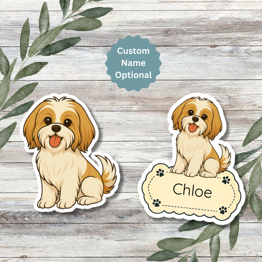 Custom Shih Tzu Dog Sticker - Gold and White | Personalized with Name