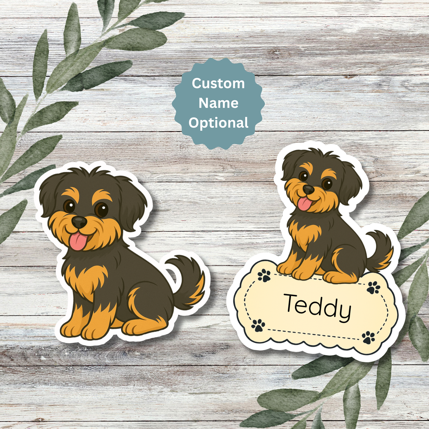 Custom Shorkie Dog Sticker - Black and Tan | Personalized with Name