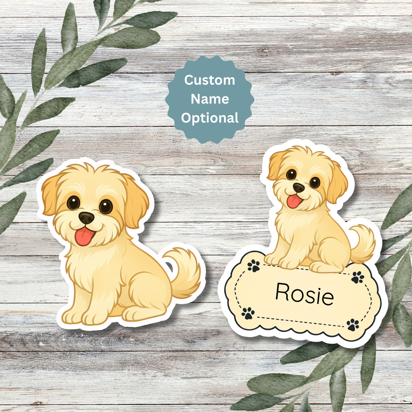 Custom Shorkie Dog Sticker - Gold and White | Personalized with Name