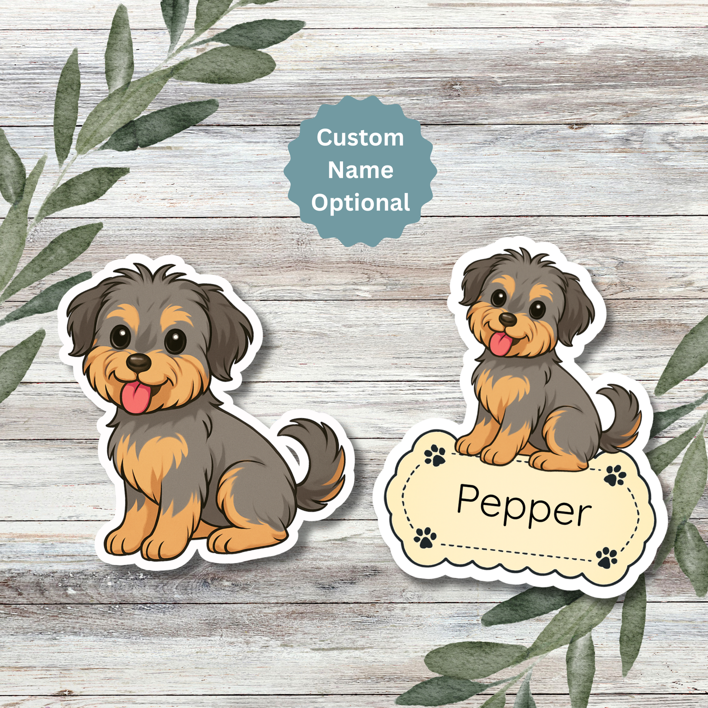 Custom Shorkie Dog Sticker - Silver and Tan | Personalized with Name