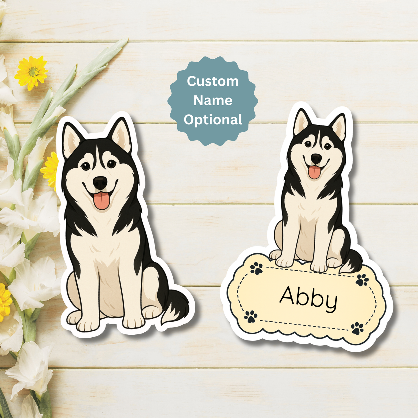 Custom Siberian Husky Dog Magnet - Black and White | Personalized with Pet Name