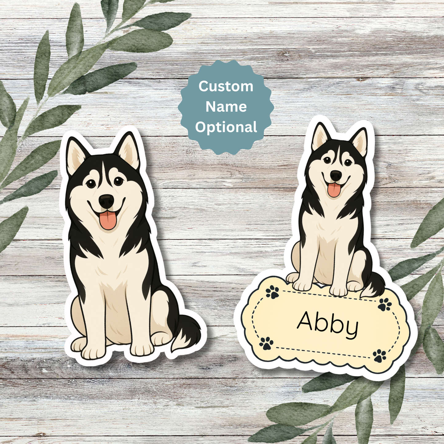 Custom Siberian Husky Dog Sticker - Black and White | Personalized with Name
