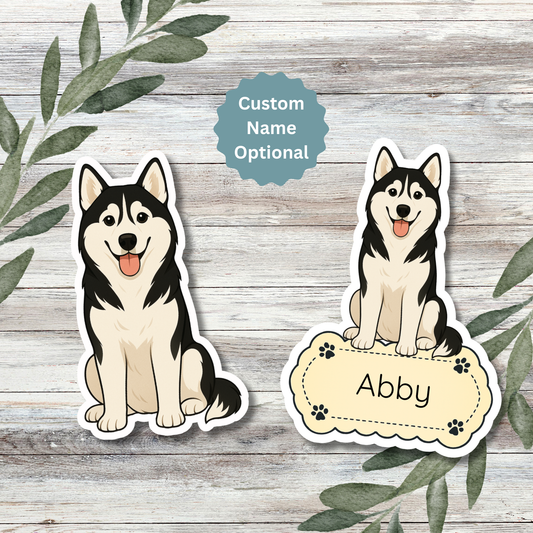 Custom Siberian Husky Dog Sticker - Black and White | Personalized with Name