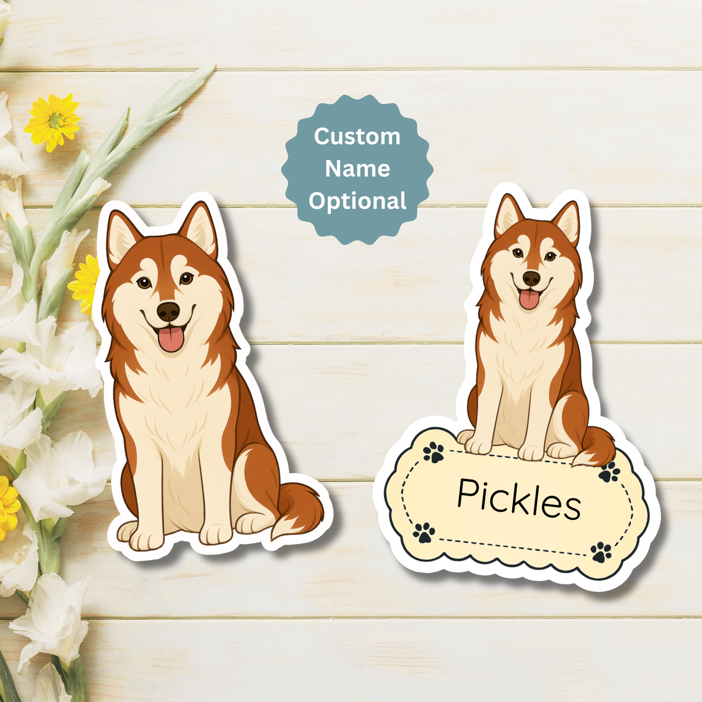 Custom Siberian Husky Dog Magnet - Red and White | Personalized with Pet Name