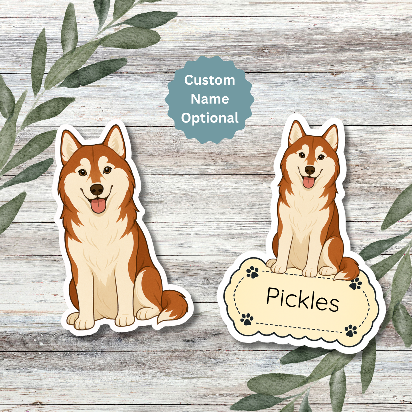 Custom Siberian Husky Dog Sticker - Red and White | Personalized with Name