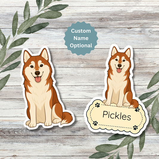 Custom Siberian Husky Dog Sticker - Red and White | Personalized with Name