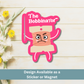 ‘The Bobbinator’ magnet flat lay on light wood background, showcasing fierce thread bobbin illustration