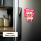 ‘The Bobbinator’ magnet on stainless steel fridge, perfect for stitchers with attitude