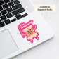 ‘The Bobbinator’ sticker placed on laptop corner, fun gift for cross stitch fans