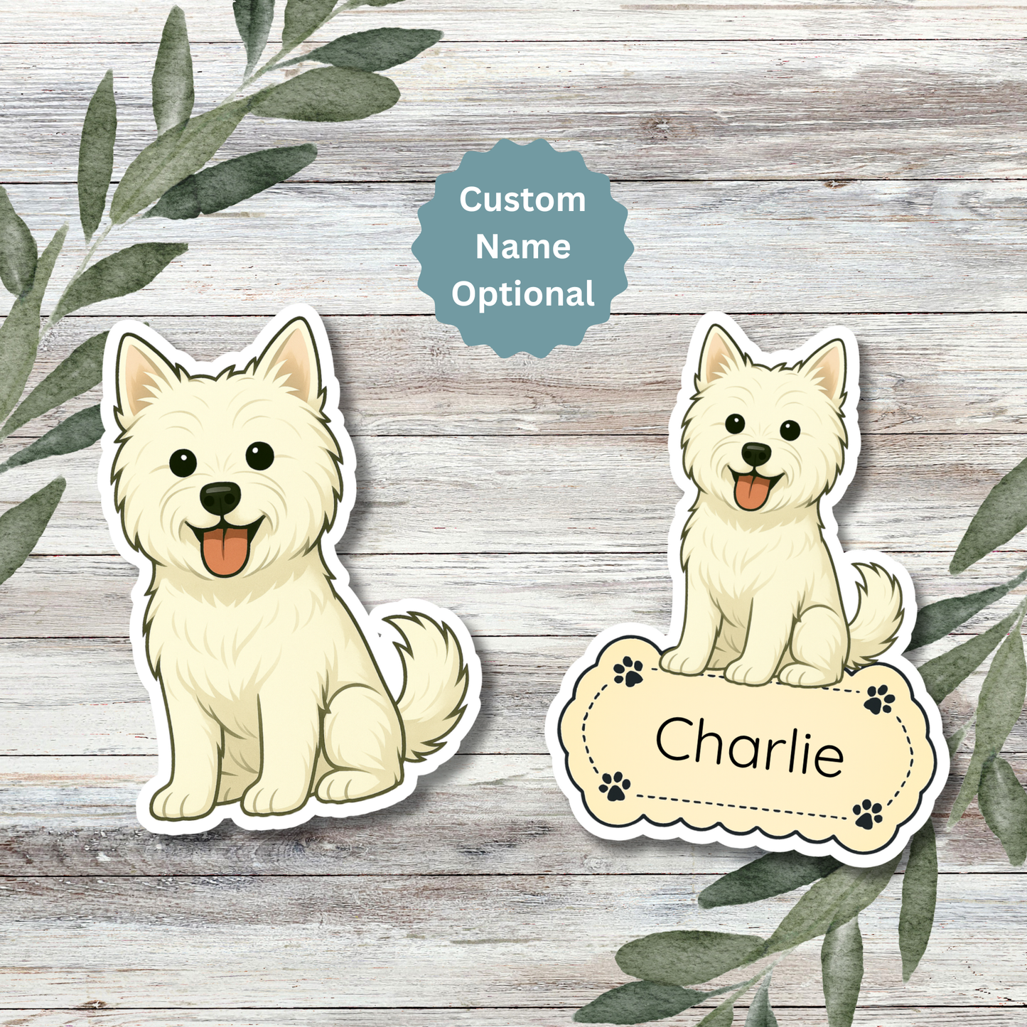 Custom Westie Dog Sticker - White | Personalized with Name