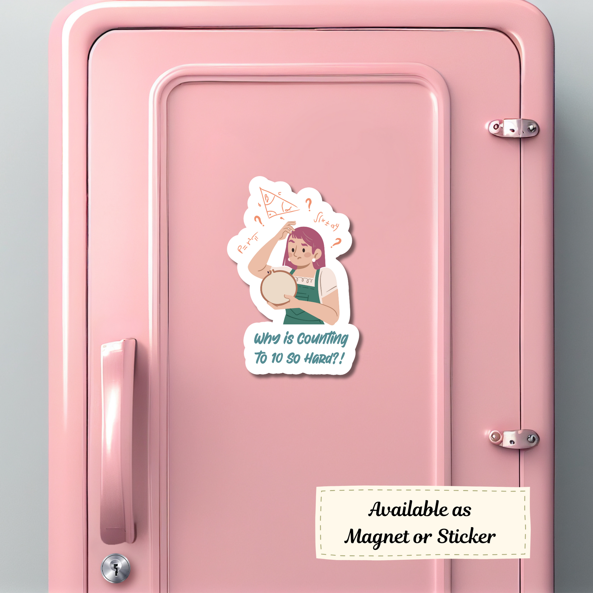 Funny craft magnet with math confusion design on a locker