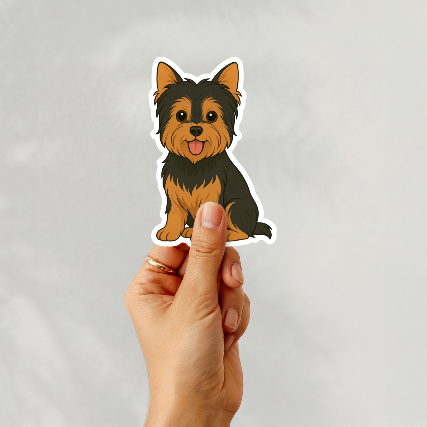 Custom Yorkshire Terrier Dog Sticker - Cropped Ears Black and Tan | Personalized with Name