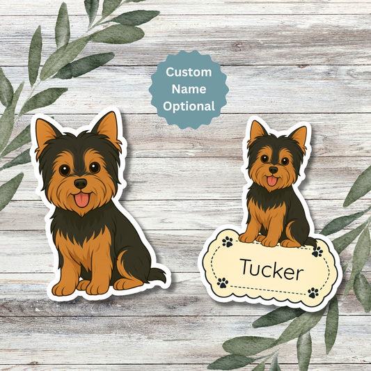 Custom Yorkshire Terrier Dog Sticker - Cropped Ears Black and Tan | Personalized with Name