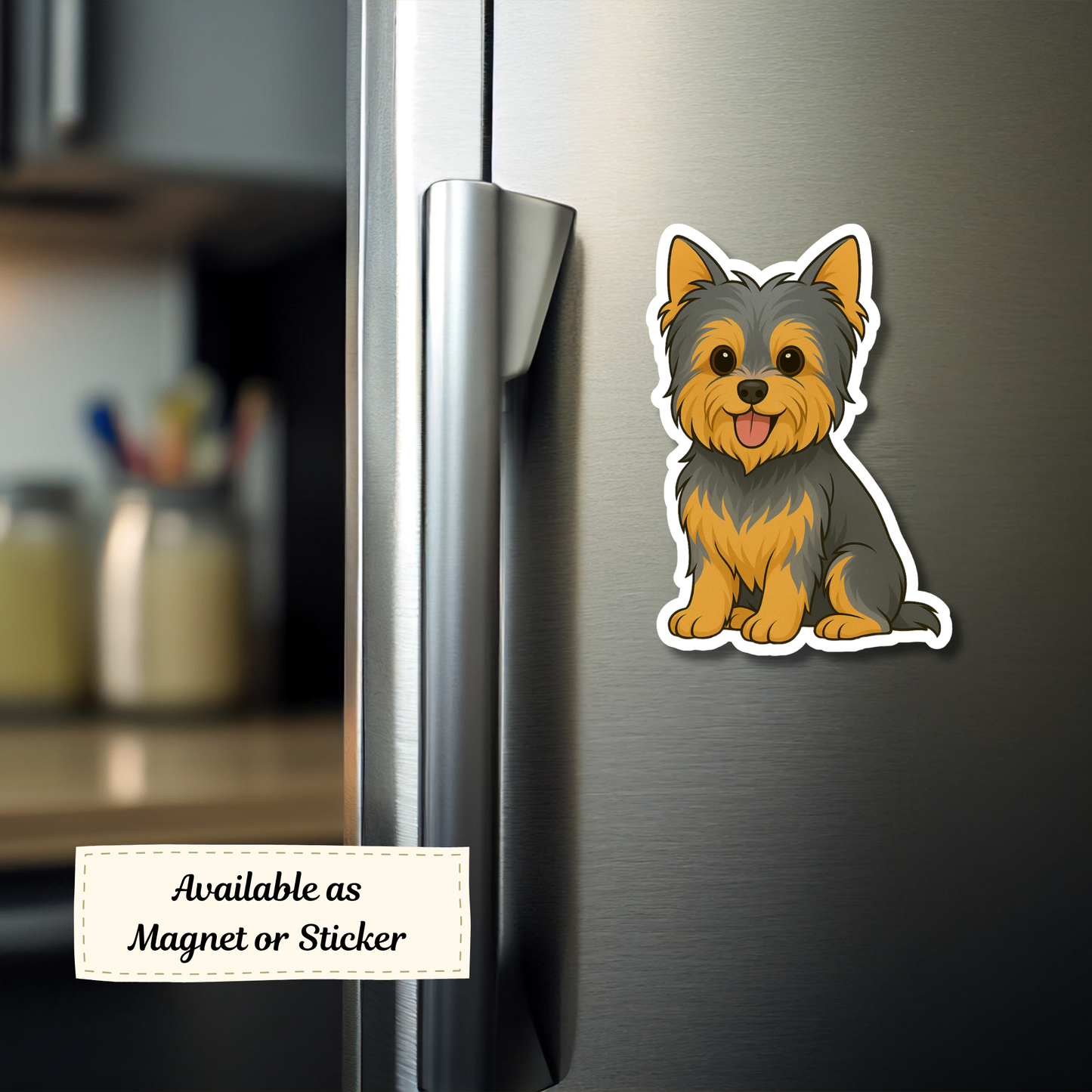 Custom Yorkshire Terrier Dog Sticker - Cropped Ears Blue and Tan | Personalized with Name
