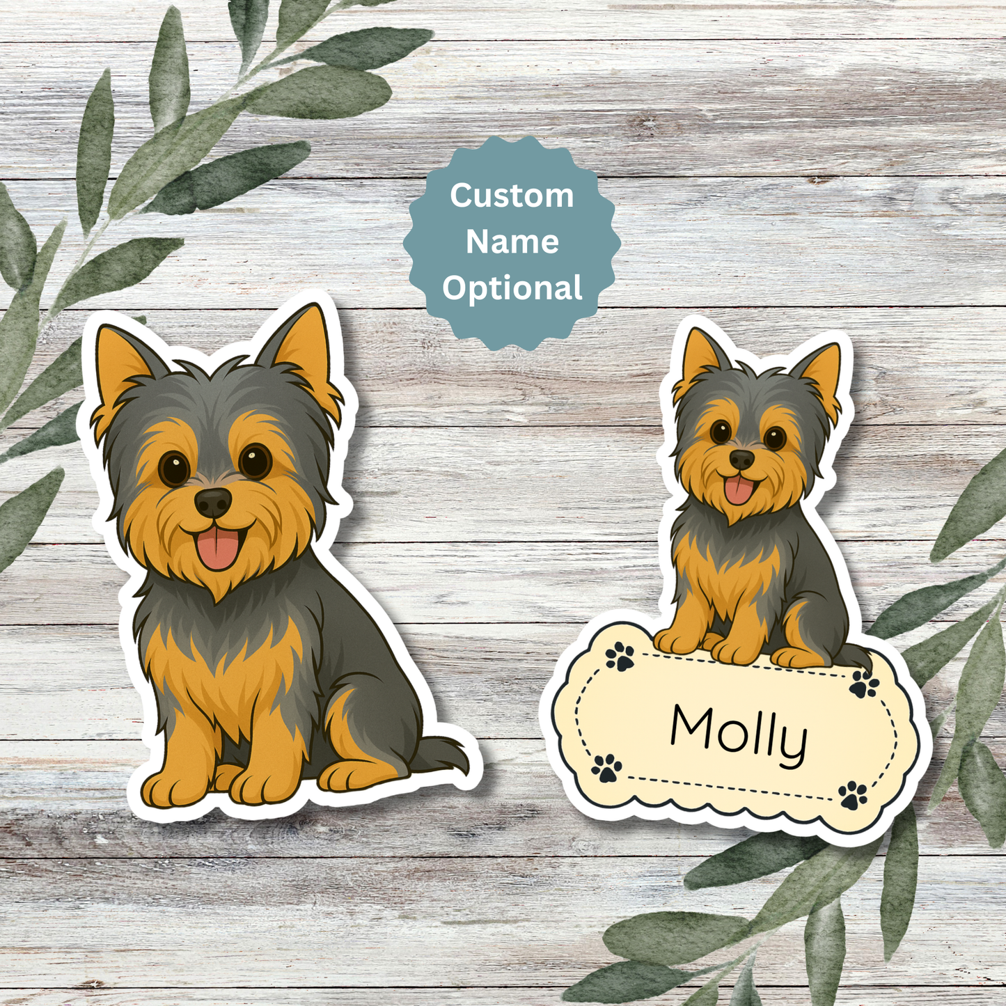 Custom Yorkshire Terrier Dog Sticker - Cropped Ears Blue and Tan | Personalized with Name
