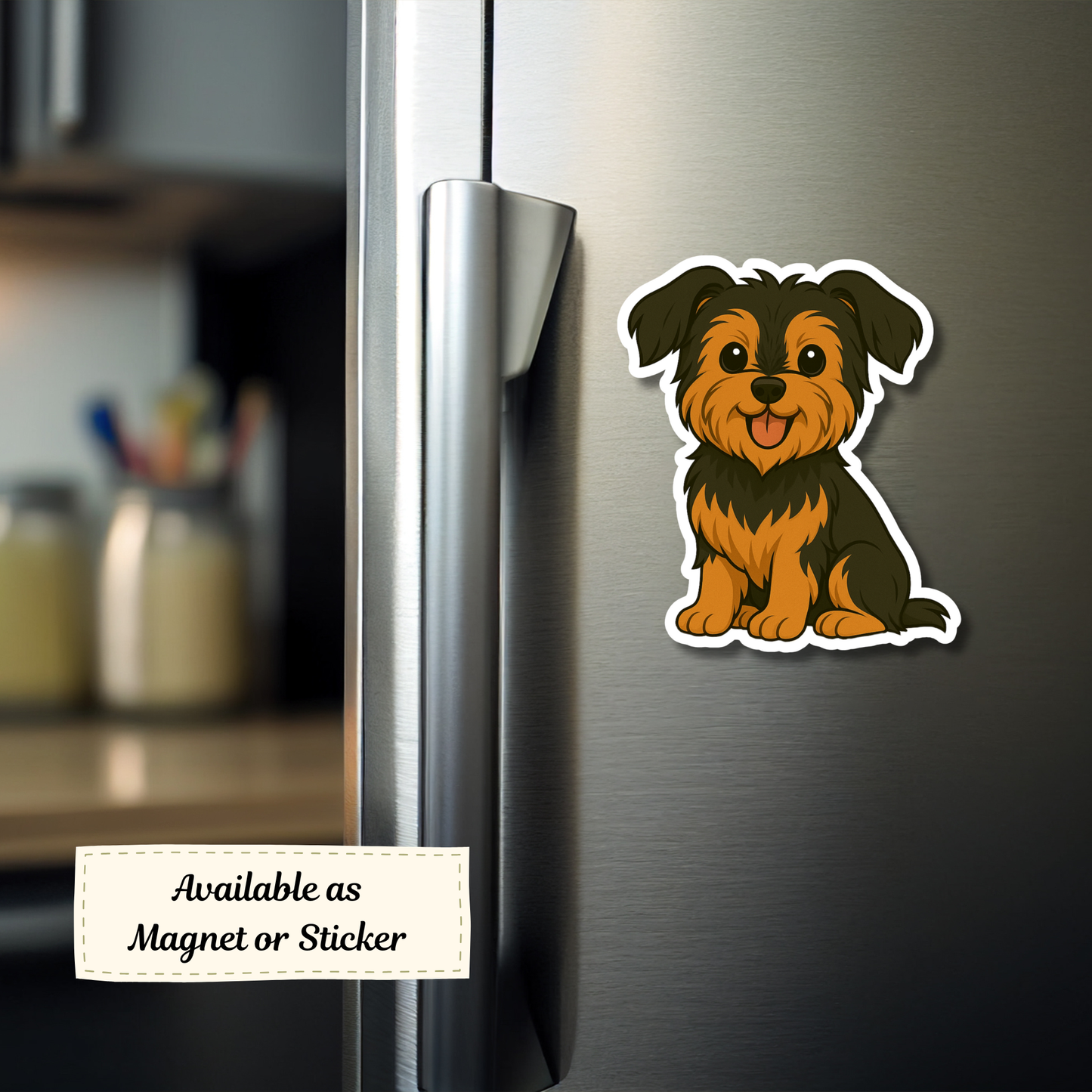 Custom Yorkshire Terrier Dog Sticker - Natural Ears Black and Tan | Personalized with Name