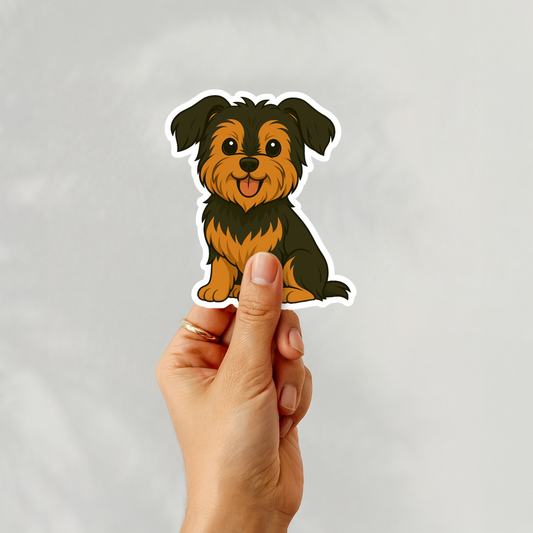 Custom Yorkshire Terrier Dog Sticker - Natural Ears Black and Tan | Personalized with Name